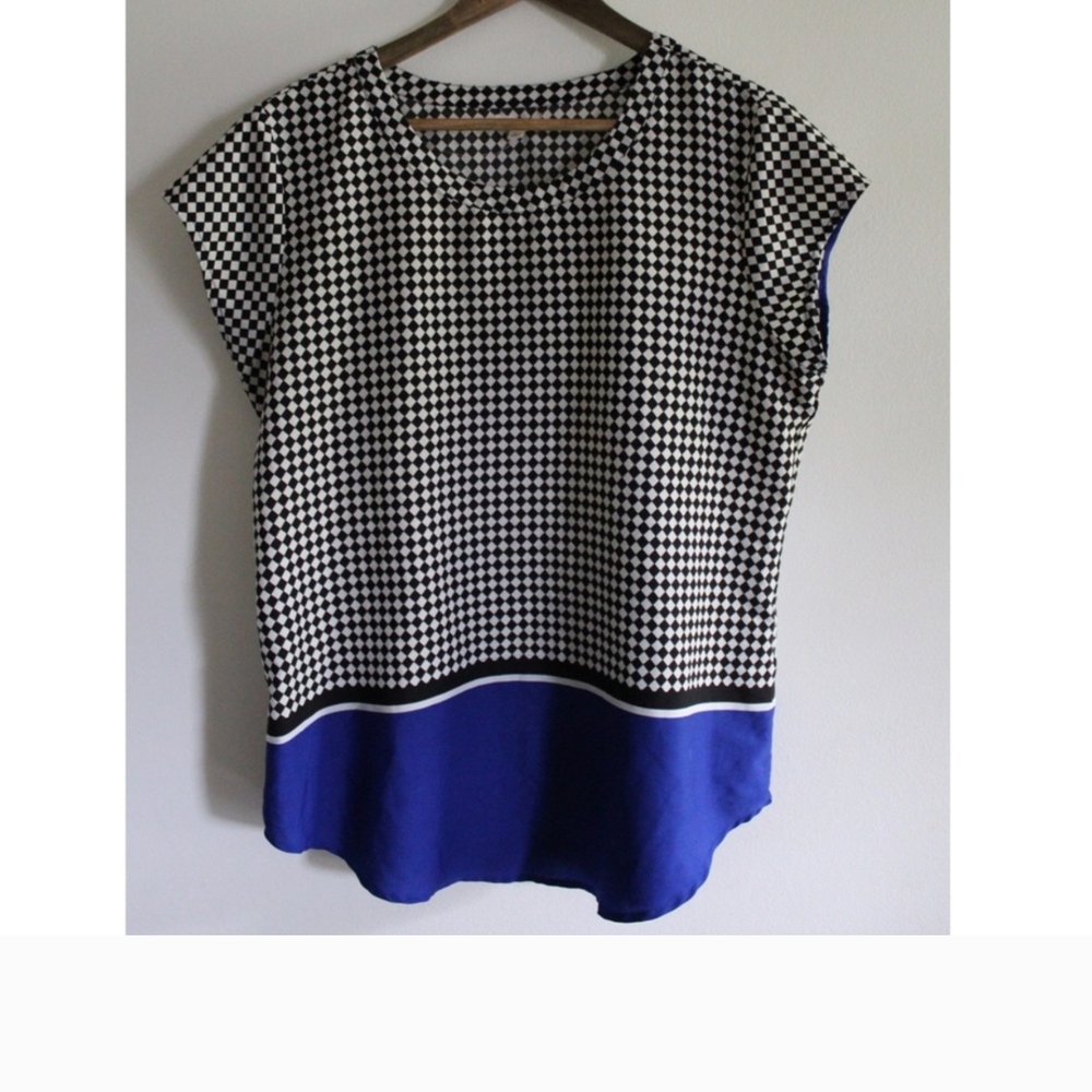 Blue and Black Houndstooth Women's Top